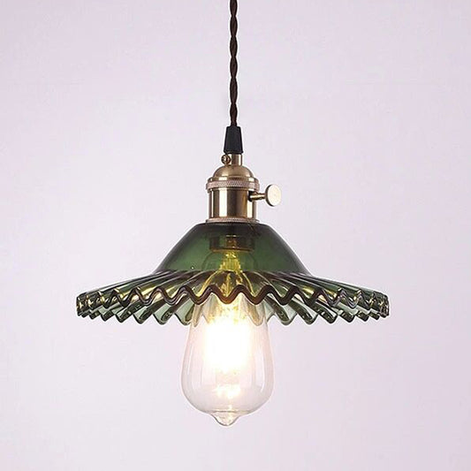 1-Light Scalloped Pendant Lamp Retro Industrial Style Lotus Glass Restaurant Hanging Lamp Green Clearhalo 'Ceiling Lights' 'Glass shade' 'Glass' 'Industrial Pendants' 'Industrial' 'Middle Century Pendants' 'Pendant Lights' 'Pendants' 'Tiffany' Lighting' 2579271