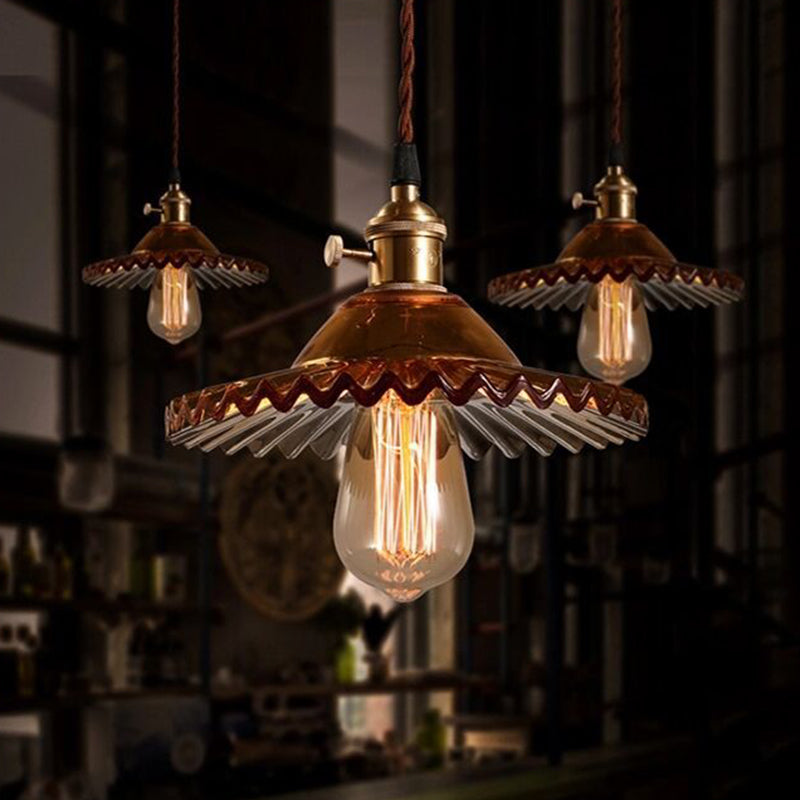 1-Light Scalloped Pendant Lamp Retro Industrial Style Lotus Glass Restaurant Hanging Lamp Clearhalo 'Ceiling Lights' 'Glass shade' 'Glass' 'Industrial Pendants' 'Industrial' 'Middle Century Pendants' 'Pendant Lights' 'Pendants' 'Tiffany' Lighting' 2579273