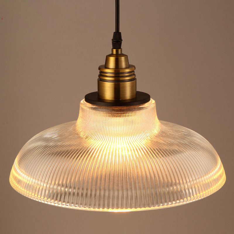 1-Light Dome Pendant Lamp Retro Industrial Ribbed Glass Restaurant Hanging Lamp Clearhalo 'Ceiling Lights' 'Glass shade' 'Glass' 'Industrial Pendants' 'Industrial' 'Middle Century Pendants' 'Pendant Lights' 'Pendants' 'Tiffany' Lighting' 2579278