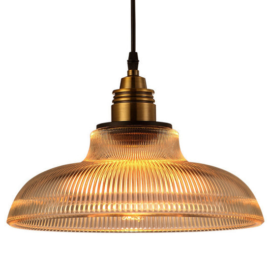 1-Light Dome Pendant Lamp Retro Industrial Ribbed Glass Restaurant Hanging Lamp Clear Clearhalo 'Ceiling Lights' 'Glass shade' 'Glass' 'Industrial Pendants' 'Industrial' 'Middle Century Pendants' 'Pendant Lights' 'Pendants' 'Tiffany' Lighting' 2579279