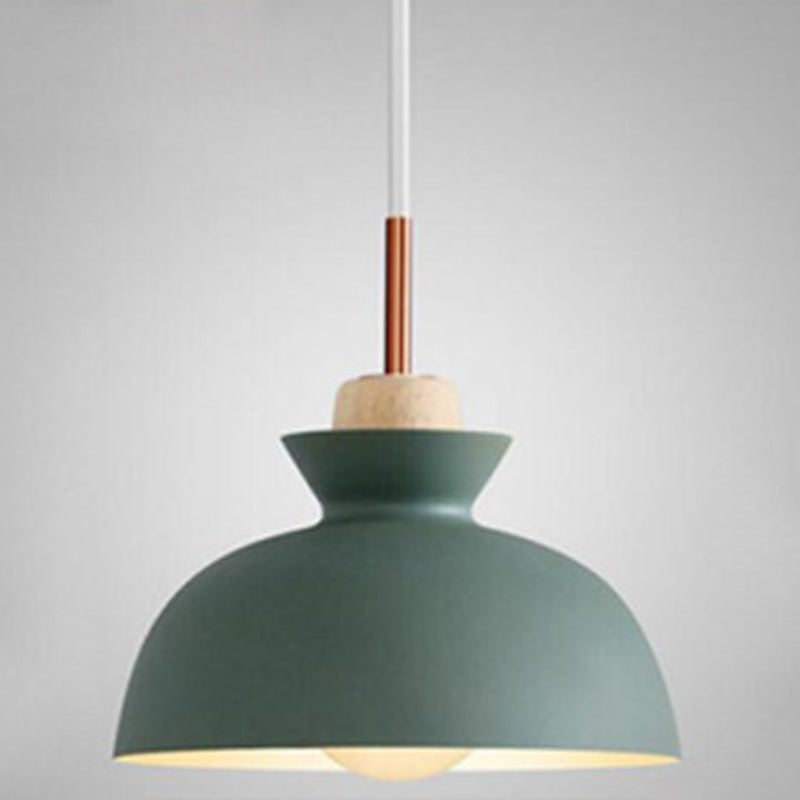 1-Light Wooden Top Pendant Lamp Nordic Modern Style Metal Restaurant Hanging Lamp Green 11" Clearhalo 'Ceiling Lights' 'Modern Pendants' 'Modern' 'Pendant Lights' 'Pendants' Lighting' 2579380