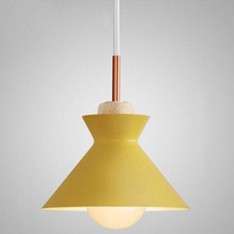 1-Light Wooden Top Pendant Lamp Nordic Modern Style Metal Restaurant Hanging Lamp Yellow 10" Clearhalo 'Ceiling Lights' 'Modern Pendants' 'Modern' 'Pendant Lights' 'Pendants' Lighting' 2579381