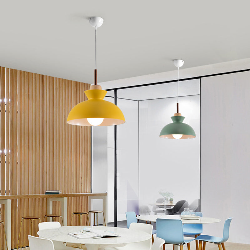 Modern Minimalist Wooden Top Pendant Light Metal Colorful Macarons 1-Light Pendant Lighting Clearhalo 'Ceiling Lights' 'Pendant Lights' 'Pendants' Lighting' options 2579395