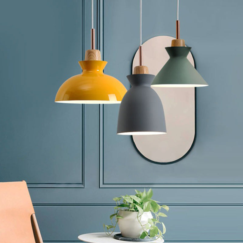 Modern Minimalist Wooden Top Pendant Light Metal Colorful Macarons 1-Light Pendant Lighting Clearhalo 'Ceiling Lights' 'Pendant Lights' 'Pendants' Lighting' options 2579397