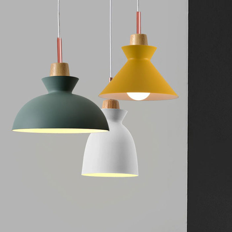 Modern Minimalist Wooden Top Pendant Light Metal Colorful Macarons 1-Light Pendant Lighting Clearhalo 'Ceiling Lights' 'Pendant Lights' 'Pendants' Lighting' options 2579398