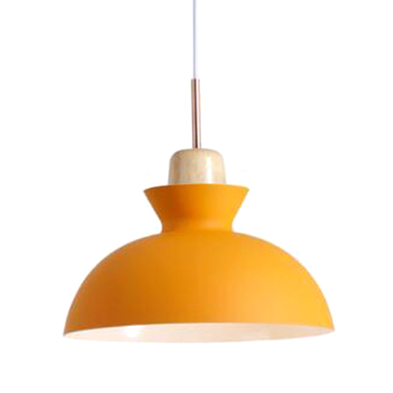 Modern Minimalist Wooden Top Pendant Light Metal Colorful Macarons 1-Light Pendant Lighting Clearhalo 'Ceiling Lights' 'Pendant Lights' 'Pendants' Lighting' options 2579399