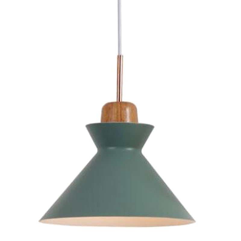 Modern Minimalist Wooden Top Pendant Light Metal Colorful Macarons 1-Light Pendant Lighting Green Clearhalo 'Ceiling Lights' 'Pendant Lights' 'Pendants' Lighting' options 2579400_6e41e64b-c38a-47b7-bf59-02e58ff77590