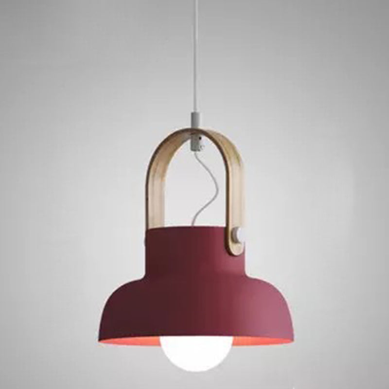 1-Light Upside Down Trifle Pendant Lamp Nordic Modern Style Metal Restaurant Hanging Lamp Crimson 9" Clearhalo 'Ceiling Lights' 'Modern Pendants' 'Modern' 'Pendant Lights' 'Pendants' Lighting' 2579465