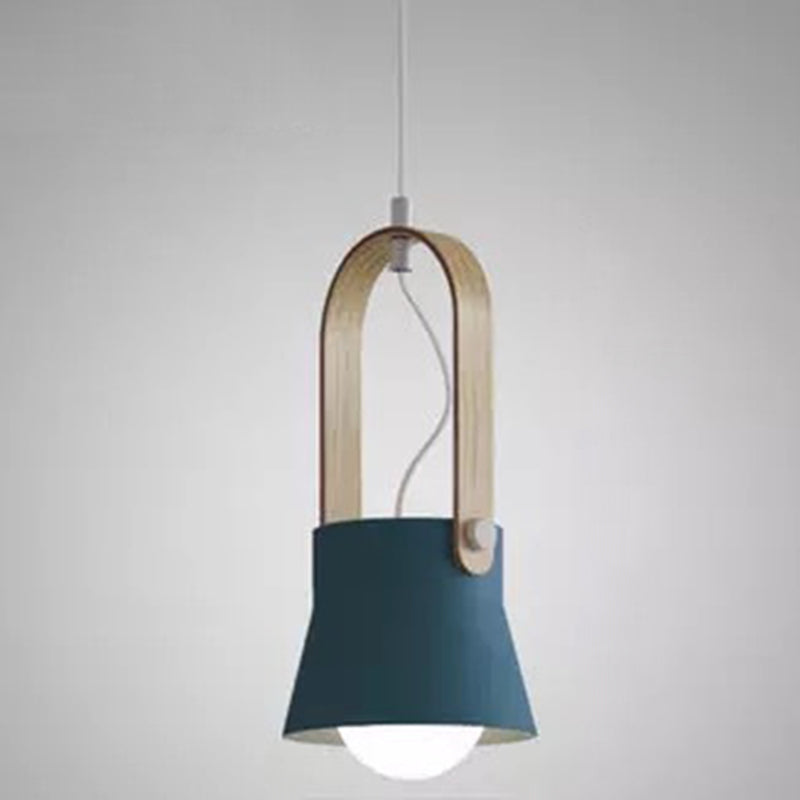 1-Light Upside Down Trifle Pendant Lamp Nordic Modern Style Metal Restaurant Hanging Lamp Dark Blue 6.5" Clearhalo 'Ceiling Lights' 'Modern Pendants' 'Modern' 'Pendant Lights' 'Pendants' Lighting' 2579479