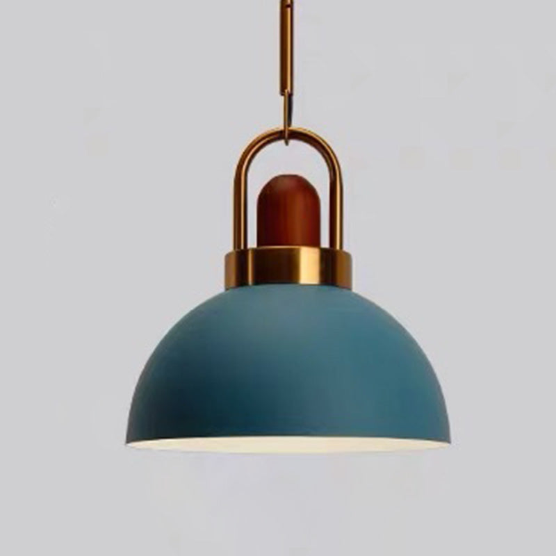 1-Light Bowl Pendant Lamp Nordic Macarons Style Metal Restaurant Hanging Lamp Dark Blue 10" Clearhalo 'Ceiling Lights' 'Modern Pendants' 'Modern' 'Pendant Lights' 'Pendants' Lighting' 2579506