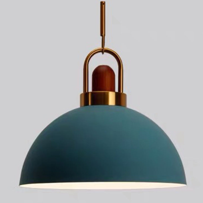 1-Light Bowl Pendant Lamp Nordic Macarons Style Metal Restaurant Hanging Lamp Dark Blue 14" Clearhalo 'Ceiling Lights' 'Modern Pendants' 'Modern' 'Pendant Lights' 'Pendants' Lighting' 2579517