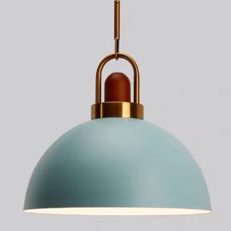 1-Light Bowl Pendant Lamp Nordic Macarons Style Metal Restaurant Hanging Lamp Blue 14" Clearhalo 'Ceiling Lights' 'Modern Pendants' 'Modern' 'Pendant Lights' 'Pendants' Lighting' 2579519