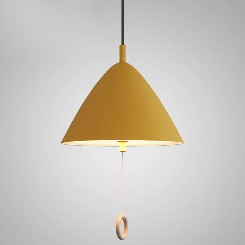 Modern Macarons Tapered Pendant Light Metal 1-Light Pendant Lighting with Pull Ring Yellow 11" Clearhalo 'Ceiling Lights' 'Modern Pendants' 'Modern' 'Pendant Lights' 'Pendants' Lighting' 2579542