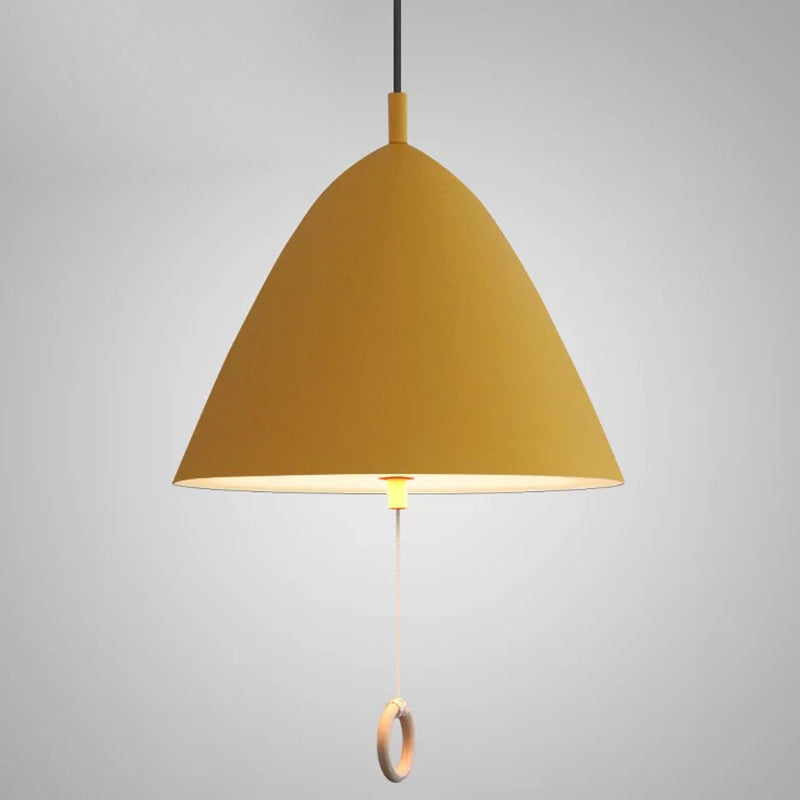 Modern Macarons Tapered Pendant Light Metal 1-Light Pendant Lighting with Pull Ring Yellow 13" Clearhalo 'Ceiling Lights' 'Modern Pendants' 'Modern' 'Pendant Lights' 'Pendants' Lighting' 2579543