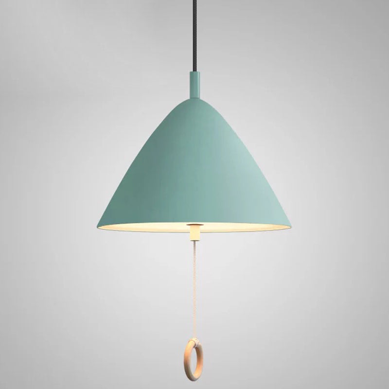 Modern Macarons Tapered Pendant Light Metal 1-Light Pendant Lighting with Pull Ring Blue 11" Clearhalo 'Ceiling Lights' 'Modern Pendants' 'Modern' 'Pendant Lights' 'Pendants' Lighting' 2579545