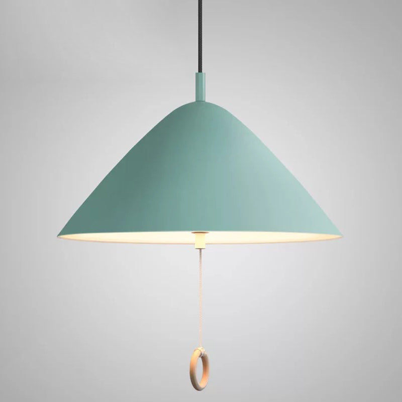 Modern Macarons Tapered Pendant Light Metal 1-Light Pendant Lighting with Pull Ring Blue 16" Clearhalo 'Ceiling Lights' 'Modern Pendants' 'Modern' 'Pendant Lights' 'Pendants' Lighting' 2579547