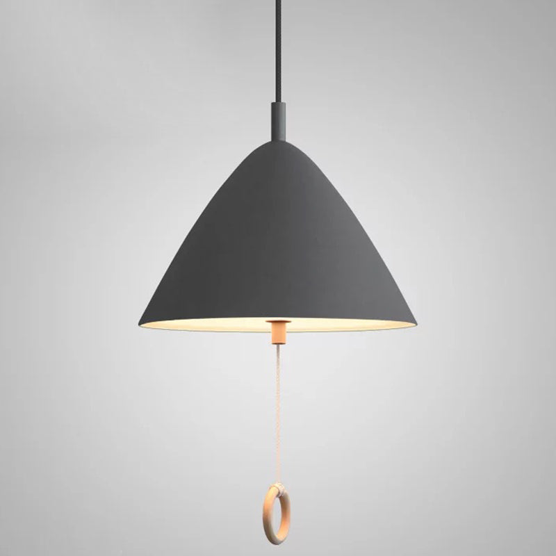 Modern Macarons Tapered Pendant Light Metal 1-Light Pendant Lighting with Pull Ring Grey 11" Clearhalo 'Ceiling Lights' 'Modern Pendants' 'Modern' 'Pendant Lights' 'Pendants' Lighting' 2579548