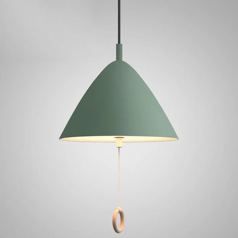 Modern Macarons Tapered Pendant Light Metal 1-Light Pendant Lighting with Pull Ring Green 11" Clearhalo 'Ceiling Lights' 'Modern Pendants' 'Modern' 'Pendant Lights' 'Pendants' Lighting' 2579551