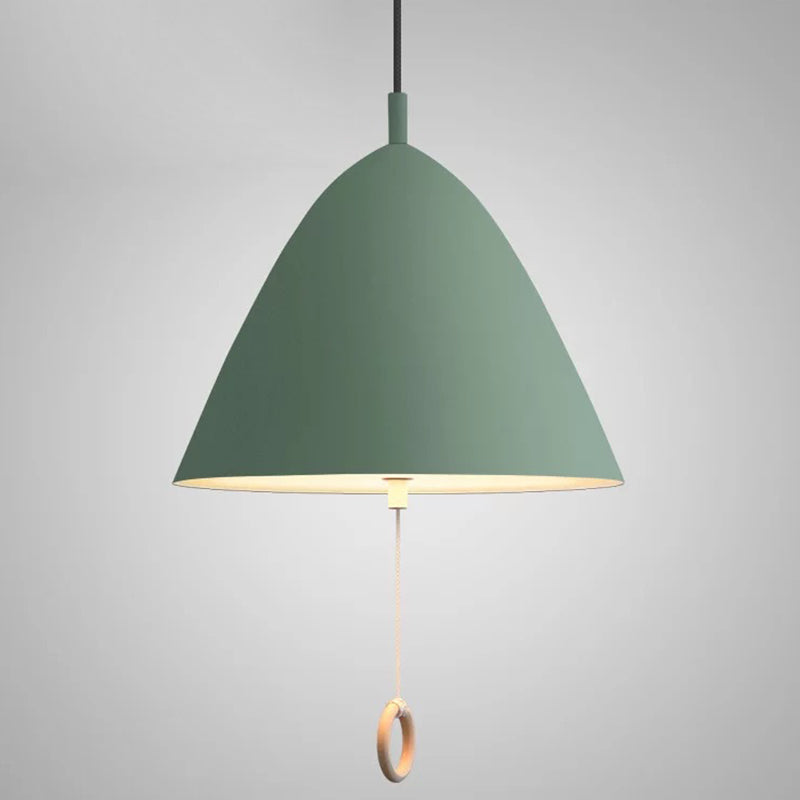 Modern Macarons Tapered Pendant Light Metal 1-Light Pendant Lighting with Pull Ring Green 13" Clearhalo 'Ceiling Lights' 'Modern Pendants' 'Modern' 'Pendant Lights' 'Pendants' Lighting' 2579552