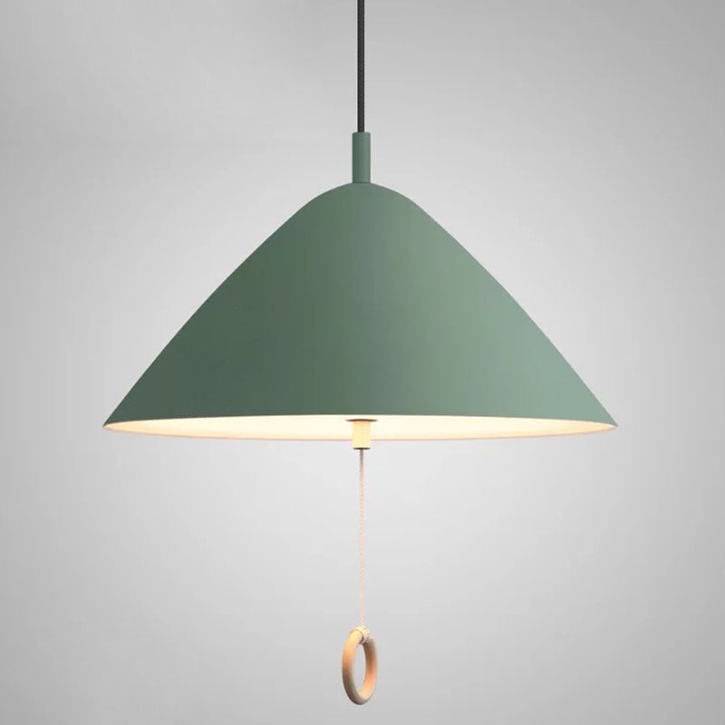 Modern Macarons Tapered Pendant Light Metal 1-Light Pendant Lighting with Pull Ring Green 16" Clearhalo 'Ceiling Lights' 'Modern Pendants' 'Modern' 'Pendant Lights' 'Pendants' Lighting' 2579553