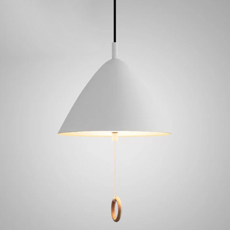 Modern Macarons Tapered Pendant Light Metal 1-Light Pendant Lighting with Pull Ring White 11" Clearhalo 'Ceiling Lights' 'Modern Pendants' 'Modern' 'Pendant Lights' 'Pendants' Lighting' 2579554