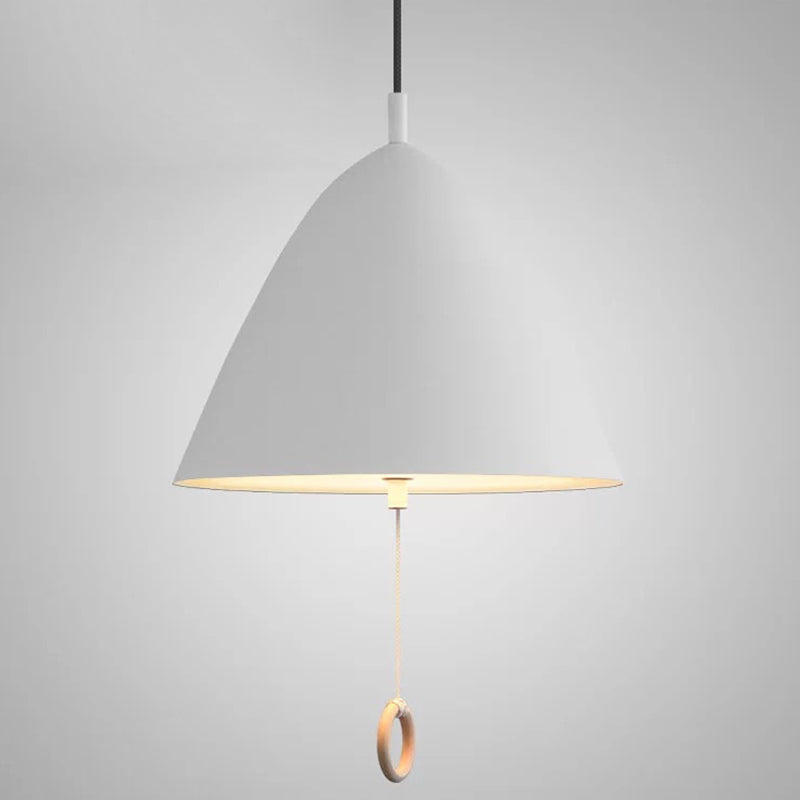 Modern Macarons Tapered Pendant Light Metal 1-Light Pendant Lighting with Pull Ring White 13" Clearhalo 'Ceiling Lights' 'Modern Pendants' 'Modern' 'Pendant Lights' 'Pendants' Lighting' 2579555