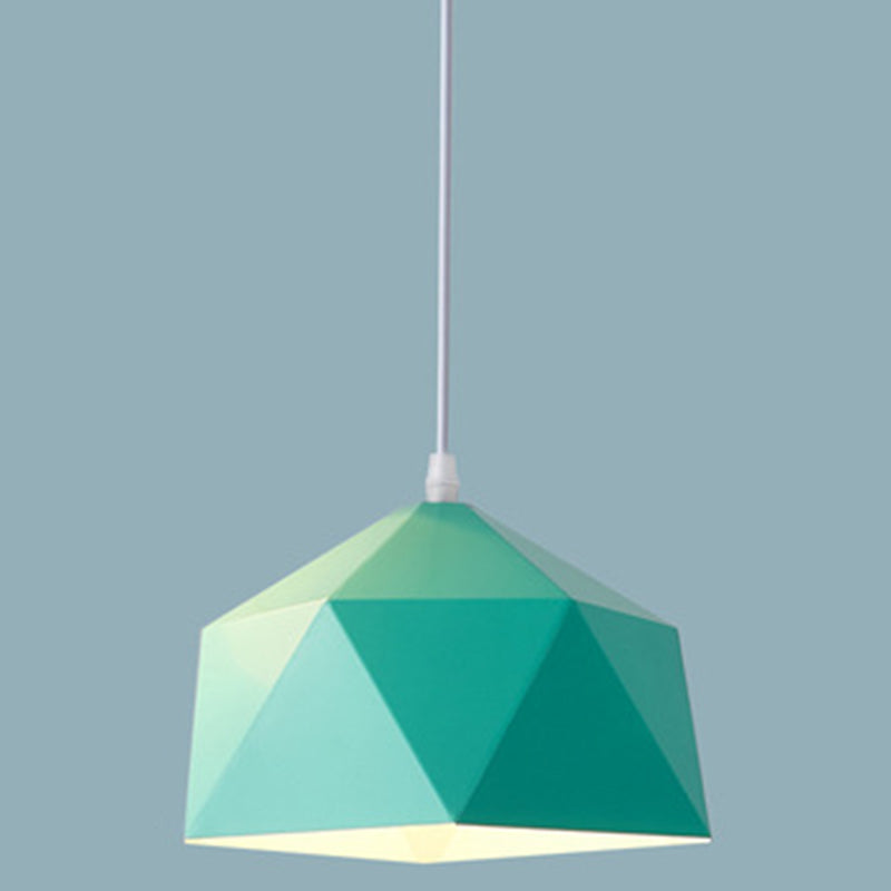 1-Light Diamond Pendant Lamp Nordic Macarons Style Metal Dining Room Hanging Lamp Green 15" Clearhalo 'Ceiling Lights' 'Modern Pendants' 'Modern' 'Pendant Lights' 'Pendants' Lighting' 2579576