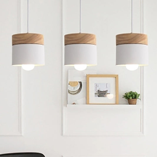 Modern Minimalist Wooden Top Pendant Light Metal Macarons 1-Light Pendant Lighting Clearhalo 'Ceiling Lights' 'Modern Pendants' 'Modern' 'Pendant Lights' 'Pendants' Lighting' 2579581