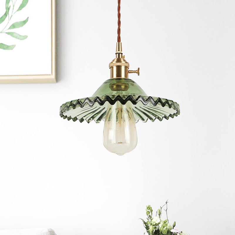 Scalloped Glass Shade Hanging Ceiling Light Vintage Industrial 1-Light Living Room Drop Pendant Clearhalo 'Ceiling Lights' 'Glass shade' 'Glass' 'Industrial Pendants' 'Industrial' 'Middle Century Pendants' 'Pendant Lights' 'Pendants' 'Tiffany' Lighting' 2579645