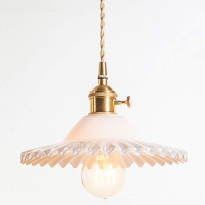 Scalloped Glass Shade Hanging Ceiling Light Vintage Industrial 1-Light Living Room Drop Pendant Cream Clearhalo 'Ceiling Lights' 'Glass shade' 'Glass' 'Industrial Pendants' 'Industrial' 'Middle Century Pendants' 'Pendant Lights' 'Pendants' 'Tiffany' Lighting' 2579647