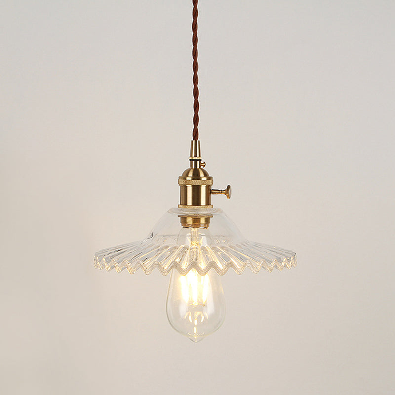 Scalloped Glass Shade Hanging Ceiling Light Vintage Industrial 1-Light Living Room Drop Pendant Clearhalo 'Ceiling Lights' 'Glass shade' 'Glass' 'Industrial Pendants' 'Industrial' 'Middle Century Pendants' 'Pendant Lights' 'Pendants' 'Tiffany' Lighting' 2579648