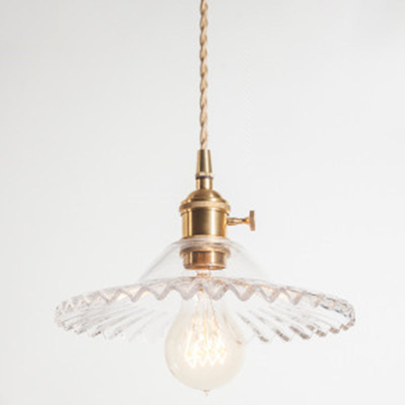 Scalloped Glass Shade Hanging Ceiling Light Vintage Industrial 1-Light Living Room Drop Pendant Clear Clearhalo 'Ceiling Lights' 'Glass shade' 'Glass' 'Industrial Pendants' 'Industrial' 'Middle Century Pendants' 'Pendant Lights' 'Pendants' 'Tiffany' Lighting' 2579651