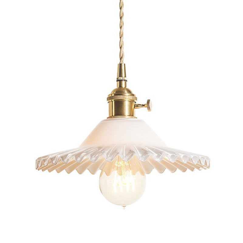 Scalloped Glass Shade Hanging Ceiling Light Vintage Industrial 1-Light Living Room Drop Pendant Clearhalo 'Ceiling Lights' 'Glass shade' 'Glass' 'Industrial Pendants' 'Industrial' 'Middle Century Pendants' 'Pendant Lights' 'Pendants' 'Tiffany' Lighting' 2579653