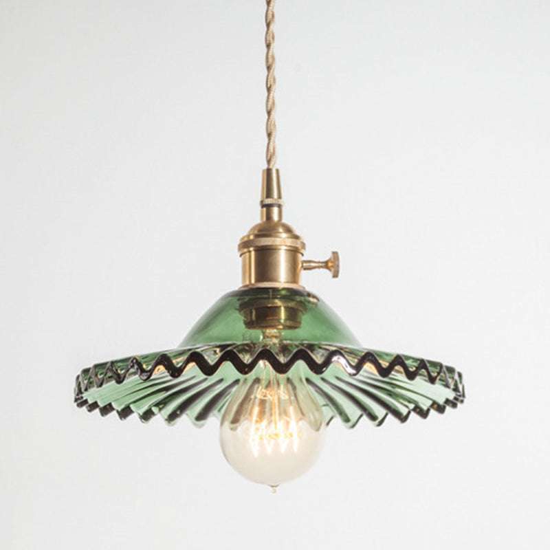 Scalloped Glass Shade Hanging Ceiling Light Vintage Industrial 1-Light Living Room Drop Pendant Clearhalo 'Ceiling Lights' 'Glass shade' 'Glass' 'Industrial Pendants' 'Industrial' 'Middle Century Pendants' 'Pendant Lights' 'Pendants' 'Tiffany' Lighting' 2579656