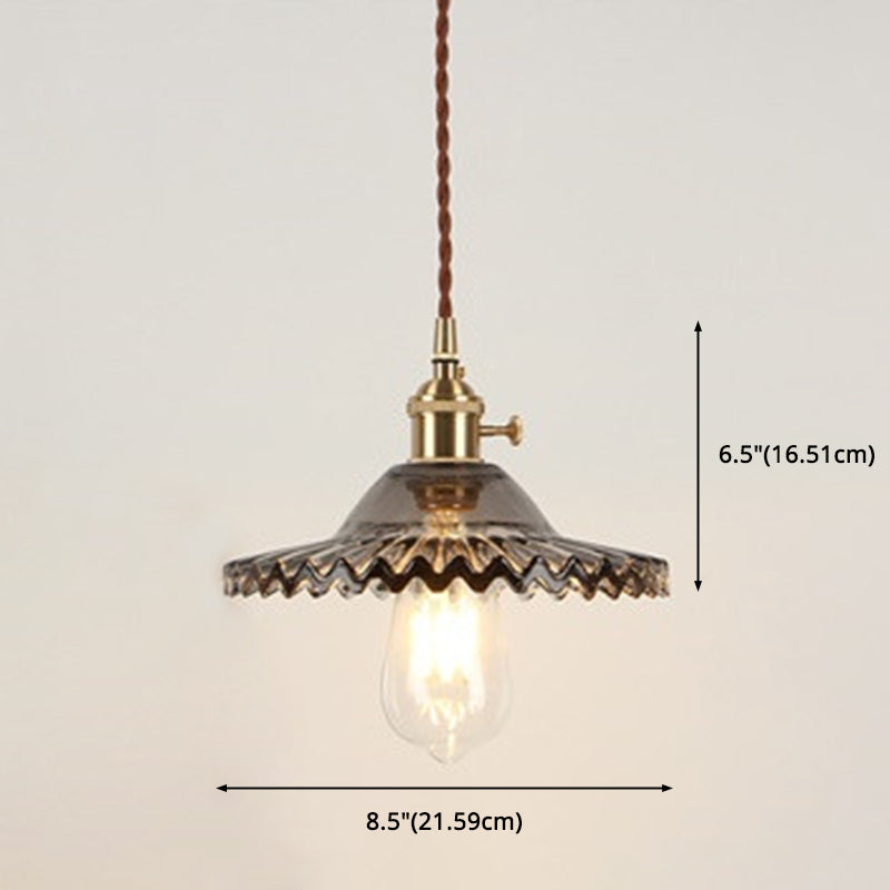 Scalloped Glass Shade Hanging Ceiling Light Vintage Industrial 1-Light Living Room Drop Pendant Clearhalo 'Ceiling Lights' 'Glass shade' 'Glass' 'Industrial Pendants' 'Industrial' 'Middle Century Pendants' 'Pendant Lights' 'Pendants' 'Tiffany' Lighting' 2579657