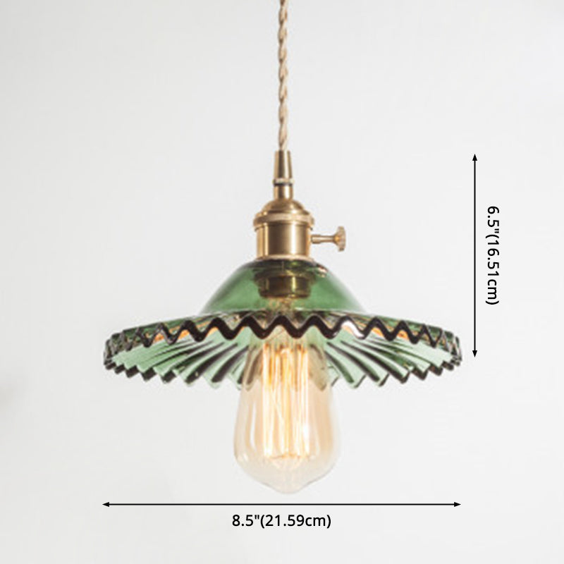 Scalloped Glass Shade Hanging Ceiling Light Vintage Industrial 1-Light Living Room Drop Pendant Clearhalo 'Ceiling Lights' 'Glass shade' 'Glass' 'Industrial Pendants' 'Industrial' 'Middle Century Pendants' 'Pendant Lights' 'Pendants' 'Tiffany' Lighting' 2579659