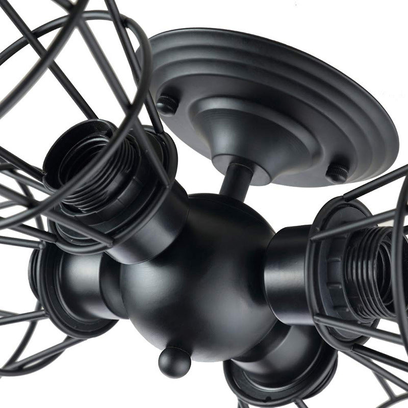 Cage Shade Metal Semi Flush Pendant Light Industrial 4 Heads Black Semi Mount Lighting for Living Room Clearhalo 'Ceiling Lights' 'Close To Ceiling Lights' 'Close to ceiling' 'Semi-flushmount' Lighting' 257966