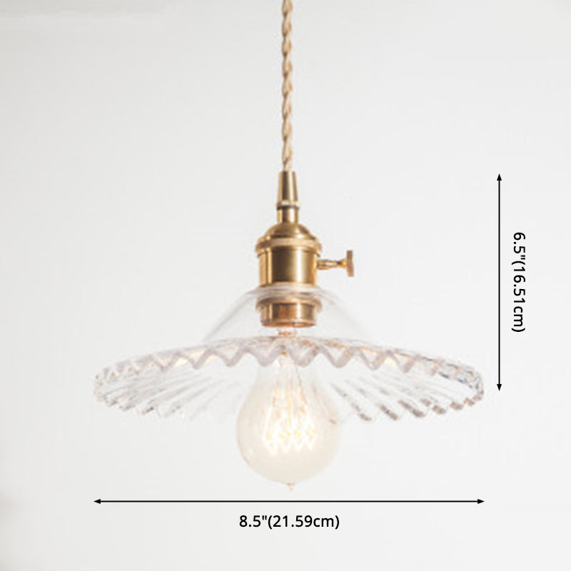 Scalloped Glass Shade Hanging Ceiling Light Vintage Industrial 1-Light Living Room Drop Pendant Clearhalo 'Ceiling Lights' 'Glass shade' 'Glass' 'Industrial Pendants' 'Industrial' 'Middle Century Pendants' 'Pendant Lights' 'Pendants' 'Tiffany' Lighting' 2579660