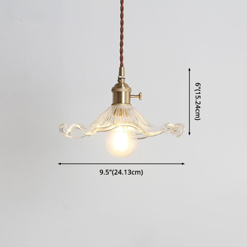 Vintage Scalloped Hanging Light with Textured Glass Shade 1 Light Pendant Lamp in Polished Brass Clearhalo 'Ceiling Lights' 'Glass shade' 'Glass' 'Industrial Pendants' 'Industrial' 'Middle Century Pendants' 'Pendant Lights' 'Pendants' 'Tiffany' Lighting' 2579677