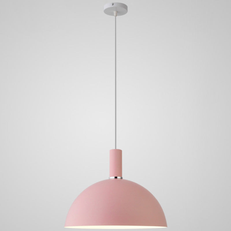 Metal Hemispherical Hanging Light Nordic Style 1 Light Restaurant Ceiling Pendant Lamp Pink 12" Clearhalo 'Ceiling Lights' 'Modern Pendants' 'Modern' 'Pendant Lights' 'Pendants' Lighting' 2579754