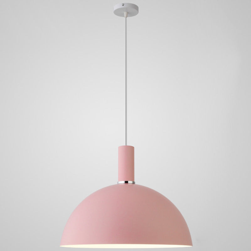 Metal Hemispherical Hanging Light Nordic Style 1 Light Restaurant Ceiling Pendant Lamp Pink 16" Clearhalo 'Ceiling Lights' 'Modern Pendants' 'Modern' 'Pendant Lights' 'Pendants' Lighting' 2579759