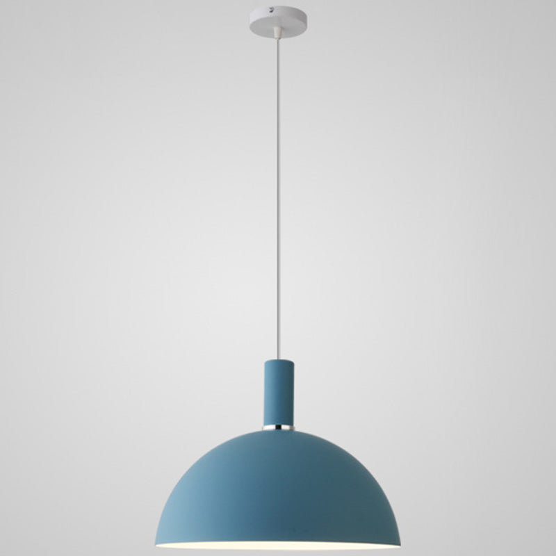 Metal Hemispherical Hanging Light Nordic Style 1 Light Restaurant Ceiling Pendant Lamp Blue 12" Clearhalo 'Ceiling Lights' 'Modern Pendants' 'Modern' 'Pendant Lights' 'Pendants' Lighting' 2579772