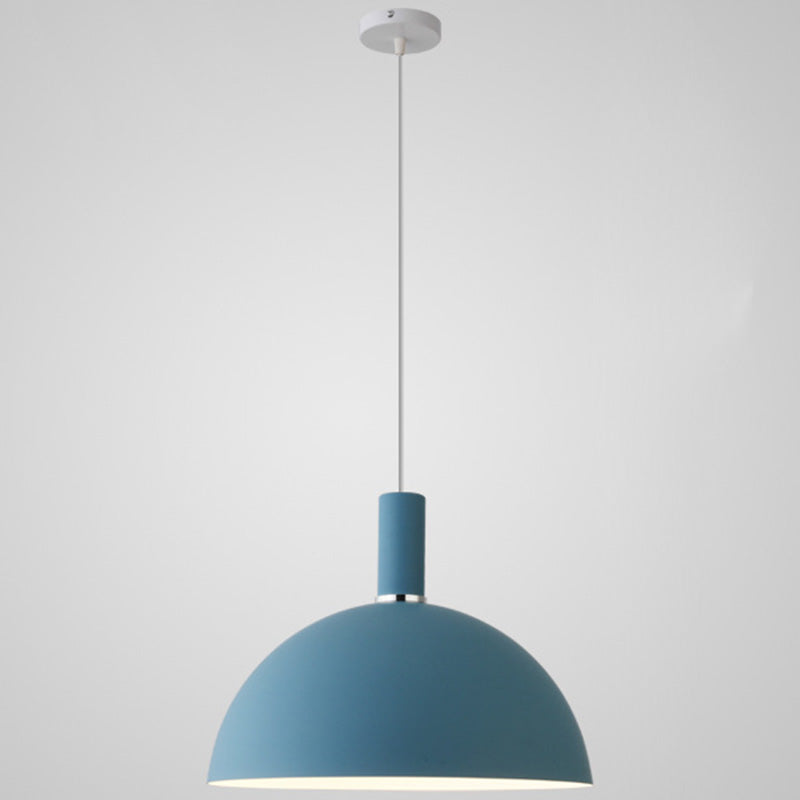 Metal Hemispherical Hanging Light Nordic Style 1 Light Restaurant Ceiling Pendant Lamp Blue 14" Clearhalo 'Ceiling Lights' 'Modern Pendants' 'Modern' 'Pendant Lights' 'Pendants' Lighting' 2579775