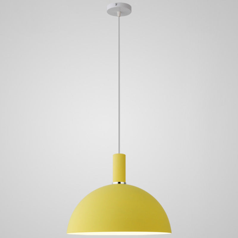 Metal Hemispherical Hanging Light Nordic Style 1 Light Restaurant Ceiling Pendant Lamp Yellow 12" Clearhalo 'Ceiling Lights' 'Modern Pendants' 'Modern' 'Pendant Lights' 'Pendants' Lighting' 2579779