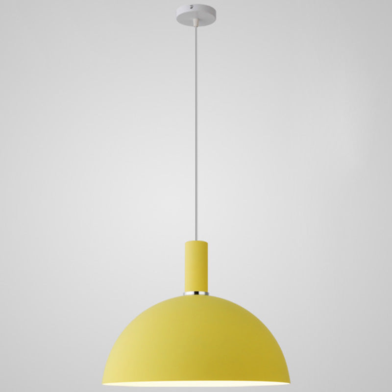 Metal Hemispherical Hanging Light Nordic Style 1 Light Restaurant Ceiling Pendant Lamp Yellow 14" Clearhalo 'Ceiling Lights' 'Modern Pendants' 'Modern' 'Pendant Lights' 'Pendants' Lighting' 2579781