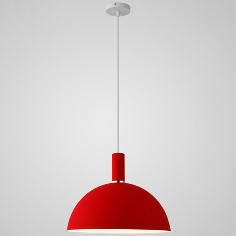 Metal Hemispherical Hanging Light Nordic Style 1 Light Restaurant Ceiling Pendant Lamp Red 12" Clearhalo 'Ceiling Lights' 'Modern Pendants' 'Modern' 'Pendant Lights' 'Pendants' Lighting' 2579784