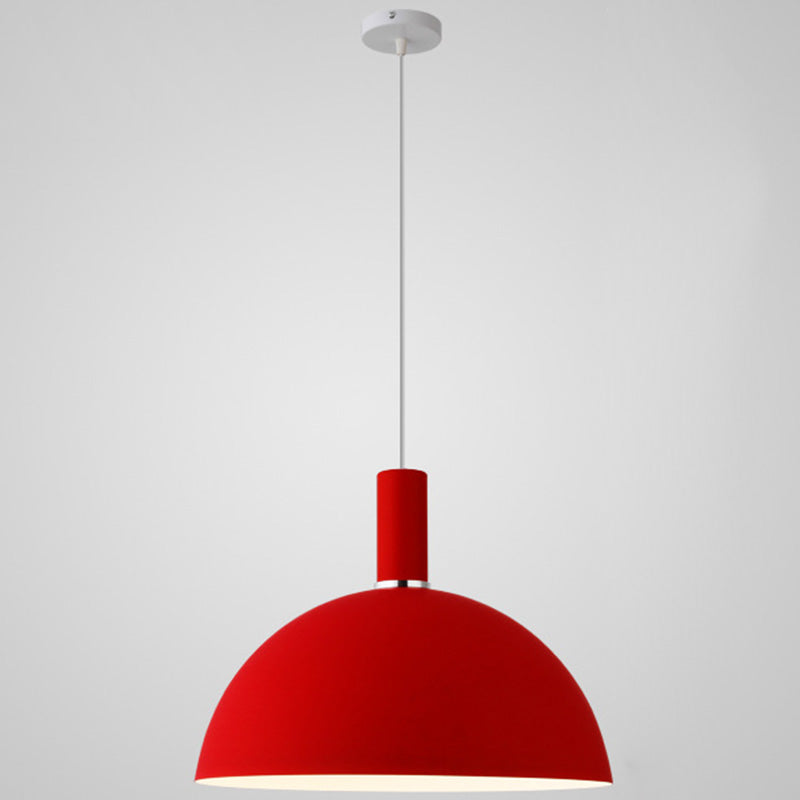 Metal Hemispherical Hanging Light Nordic Style 1 Light Restaurant Ceiling Pendant Lamp Red 16" Clearhalo 'Ceiling Lights' 'Modern Pendants' 'Modern' 'Pendant Lights' 'Pendants' Lighting' 2579788