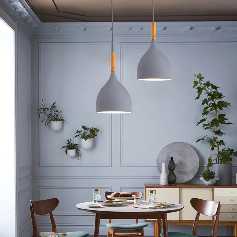 Metal Teardrop Hanging Light Nordic Style 1 Light Restaurant Ceiling Pendant Lamp with Wooden Top Clearhalo 'Ceiling Lights' 'Modern Pendants' 'Modern' 'Pendant Lights' 'Pendants' Lighting' 2579892