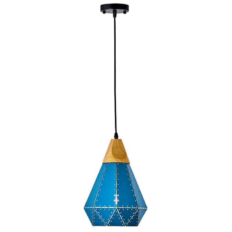 Diamond Dining Room Drop Pendant Modern Style Metal 1 Light Hanging Ceiling Light Blue 9" Clearhalo 'Art Deco Pendants' 'Black' 'Cast Iron' 'Ceiling Lights' 'Ceramic' 'Crystal' 'Industrial Pendants' 'Industrial' 'Metal' 'Middle Century Pendants' 'Pendant Lights' 'Pendants' 'Rustic Pendants' 'Tiffany' Lighting' 2579974