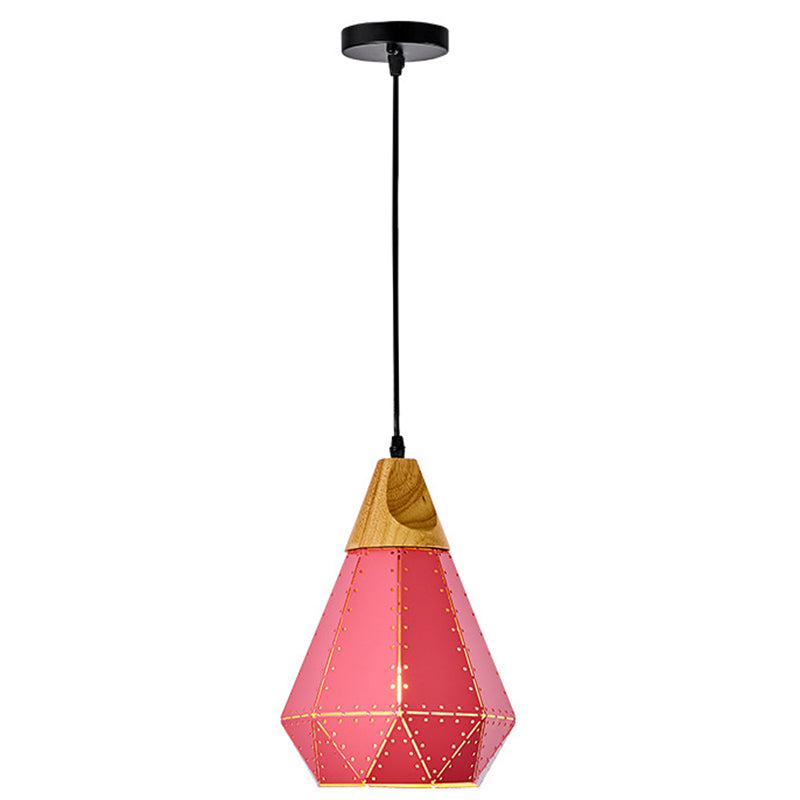 Diamond Dining Room Drop Pendant Modern Style Metal 1 Light Hanging Ceiling Light Pink 9" Clearhalo 'Art Deco Pendants' 'Black' 'Cast Iron' 'Ceiling Lights' 'Ceramic' 'Crystal' 'Industrial Pendants' 'Industrial' 'Metal' 'Middle Century Pendants' 'Pendant Lights' 'Pendants' 'Rustic Pendants' 'Tiffany' Lighting' 2579976